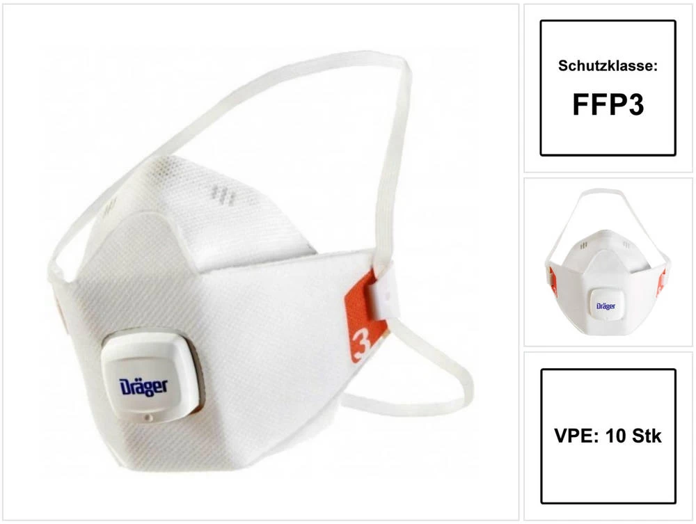 10x Dräger X-plore®1930 FFP3 Mundschutz Atemschutz Mit Ventil Gr. M/L EN 149:2001 + A1:2009 1 10x Dräger X-plore®1930 FFP3 Mundschutz Atemschutz Mit Ventil Gr. M/L EN 149:2001 + A1:2009
