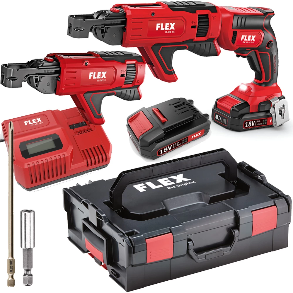 FLEX Akku Trockenbauschrauber DW 45 18 EC M 2.5 Set 466824 466.824 L BOXX Akkus LG 1 FLEX Akku Trockenbauschrauber DW 45 18 EC M 2.5 Set 466824 466.824 L BOXX Akkus LG