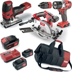 FLEX PACK Akku Handkreissäge Stichsäge Schlagschrauber 3x Akku LG + Tasche