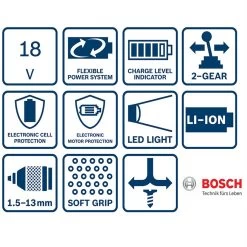 BOSCH Akku-Bohrschrauber GSR 18V-28, Solo Version, Im Karton, Ohne Akku/Ladegerät 06019H4100 -Es ist das That-Tools-Gefühl. icons